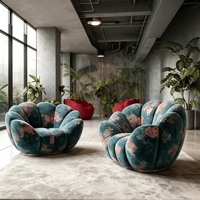 Fauteuil en velours à motif floral rétro, canapé individuel artistique pour chambre et appartement