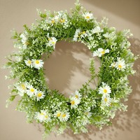 Couronne de printemps artificielle avec marguerites et feuilles d'eucalyptus, mini-couronne de marguerites, accessoires de photographie extérieurs pour Pâques, décoration florale en plastique pour mariage