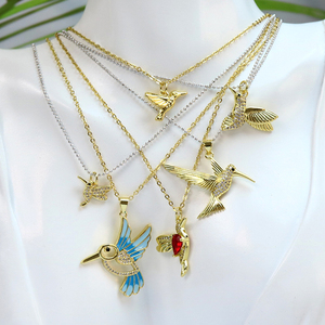 Pendientes con colgante de pájaros, joyería micro pavimentada de circonio, <span class=keywords><strong>collar</strong></span> con colibrí, 2022 - Product Image 1