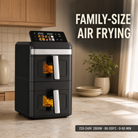Friteuse à air électrique carrée à double tiroir, sans huile, avec fenêtres de visualisation, contrôle numérique et paniers de cuisson antiadhésifs pour usage domestique
