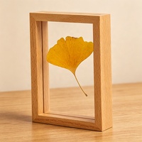 Cadre en bois sans perçage pour spécimens, support photo en bois à mortaise et tenon avec double panneau de verre transparent, cadre de présentation de plantes ou d'art pour table