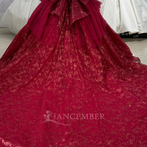 Jancember XS150 Glitter <span class=keywords><strong>rosso</strong></span> Tulle tessuto pizzo modello da sera abito da ballo abiti - Product Image 6