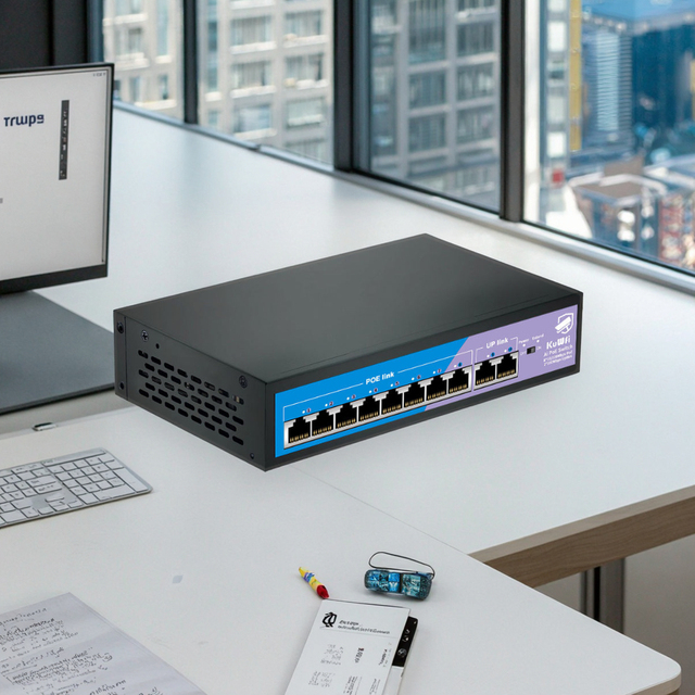 8+2 Port KuWFi 2port Gigabit Uplink  6port 100Mbps RJ45port Wifi Poe Ai Watchdong Portable Poe Switches for Office Network