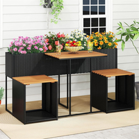 Table surélevée en rotin tressé à prix abordable, ensemble de mobilier de patio extérieur pour plantes aromatiques et fleurs
