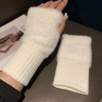 Gants d'hiver thermiques demi-doigt pour femmes en peluche chaud poignet tricoté gants d'écriture sans doigts pour les étudiants