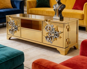 Mueble <span class=keywords><strong>de</strong></span> TV <span class=keywords><strong>de</strong></span> Lujo Contemporáneo con Mecanismo Escultural y Almacenamiento Mixto para Sala <span class=keywords><strong>de</strong></span> Estar Urbana Moderna - Product Image 3
