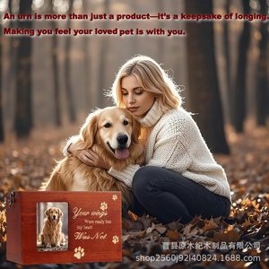 Wooden Dog Cremation Urn Rectangle Pet <b>Memorial</b> <b>Box</b> With Photo Frame And Paw Prints For Dogs And Cats - Product Image 3