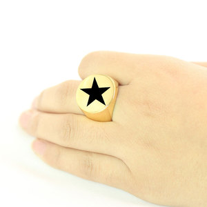 Anillo Redondo de Acero Inoxidable para Hombre, 22MM, Grabado Láser con Estrella de Cinco Puntas, Color Dorado, Joyería de Moda, Regalo - Product Image 2