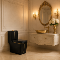 WC monobloc carré noir et or, vente chaude, WC en céramique à siphon avec design moderne et créatif pour salle de bain