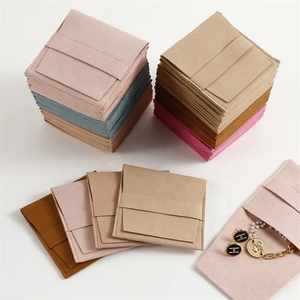 Pochette à bijoux en velours personnalisée de luxe avec rabat, 8*8cm, avec logo personnalisé, pochette à bijoux en microfibre, sac cadeau, sac à bijoux - Product Image 4