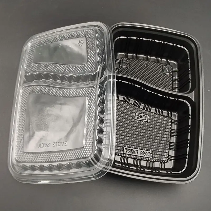 Bandeja de alimento quente bidegradável, bandeja de plástico dividido de microondas das pp, 2 compartimentos, recipientes de preparação de refeição
