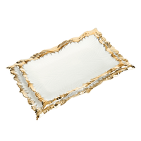 Vente en gros de plats rectangulaires à bord doré de 12 et 14 pouces, plateaux de service en céramique blanche de luxe en vrac pour les mariages, les événements et les hôtels