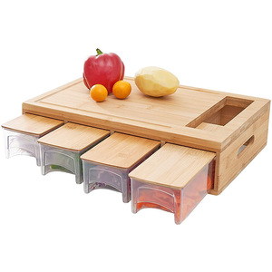 <b>Bamboo</b> Cutting Board With Drawers Rectangle Wood Kitchen Storage Chopping Block - Product Image 1