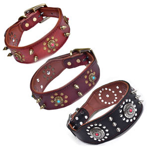 Característica enjoyada <span class=keywords><strong>Collar</strong></span> de perro mascota con pinchos de cuero de vaca duradero con remache - Product Image 6
