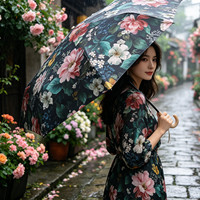 Parapluie pliant pour femme RST, nouveau modèle à imprimé floral, ouverture et fermeture automatiques, anti-UV, coupe-vent, 3 plis