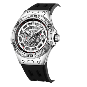 Montre mécanique automatique pour homme HANBORO, boîtier en acier inoxydable, cadran en <span class=keywords><strong>cristal</strong></span> saphir, série Mech, bracelet en silicone à libération rapide - Product Image 6