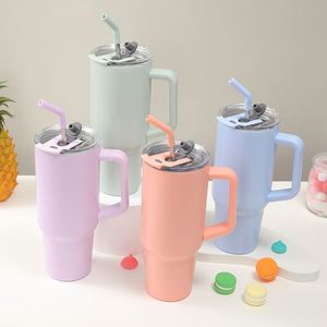 Customized 40oz Stainless Steel Tumbler Mug Double Wall Vacuum Insulated Silicone Sip Outdoor-use <b>Straw</b> Cup Handle - Product Image 4