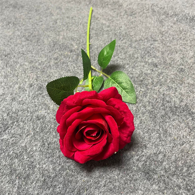 Best Seller Single Head Rose Flower Real Touch Artificial Red Velvet Roses for Decor