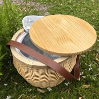 Panier rond fait main de haute qualité avec fermeture à glissière et refroidisseur à l'intérieur cadeau promotionnel WCB001 panier isotherme pique-nique en osier écossais