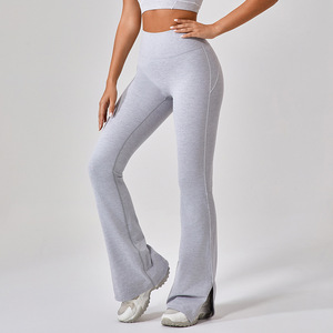Pantalones de yoga acampanados de cintura alta para mujer, mallas de entrenamiento de levantamiento de botín con sensación <span class=keywords><strong>desnuda</strong></span> con abertura lateral, pantalones de baile y fitness al aire libre - Product Image 4