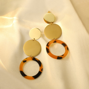 Geometric Drop Earrings Gold Tortoise Shell Office Career Stainless Steel Women's Fashion Jewelry - Product Image 1
