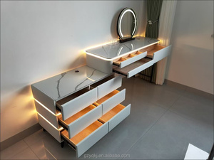 <strong>Modern</strong> LED-Lighted Wood Panel Vanity <strong>Dressing</strong> <strong>Table</strong> <strong>with</strong> Side Lights <strong>Mirror</strong> New Bedroom Furniture for Home Hotel Bathroom Use - Product Image 5