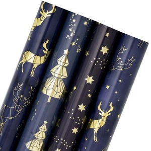 Custom Gold Reindeer Christmas Tree <b>Pattern</b> Metallized Recyclable <b>Paper</b> Roll Eco-Friendly Gift Wrap Double-Sided Coated Digital - Product Image 1