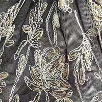 Tissu en maille à sequins, tissu en dentelle à sequins floraux 3D, tissu en tulle brodé à sequins dorés transparents pour robe de mariée