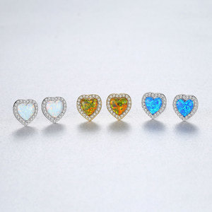 Wholesale Exquisite S925 Sterling Silver Heart Cut <b>Opal</b> CZ Stud <b>Earrings</b> For Women Fashion Jewelry Gift - Product Image 4