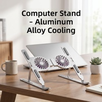 Nouveau support portable pliable en aluminium pour ordinateur portable, réglable en hauteur sur 7 niveaux, avec deux ventilateurs de refroidissement RGB