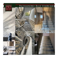 Escalier en marbre bleu or GOLDKING, dégradé bleu or, veines naturelles, cristal pour escalier en colimaçon de 5 étoiles, haut de gamme