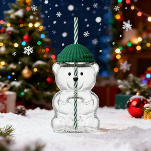 Ly thủy tinh hai lớp chịu nhiệt có tay cầm, ly thủy tinh hình cây thông Noel sáng tạo và dễ thương, bán buôn - Product Image 5