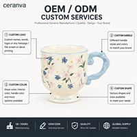 Mug Kopi Keramik Vintage Bermotif Bunga dengan Gagang - Desain Bunga Lukis Tangan Ideal untuk Teh dan Kopi untuk Penggunaan Sehari-hari & Hadiah