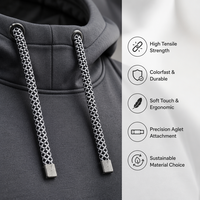 Cordon rond tressé en polyester jacquard personnalisé, bicolore, avec embouts métalliques carrés pour sweats à capuche, chaussures, vêtements de sport