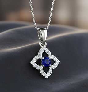 Elegante colgante de oro de 14 quilates con zafiro azul natural y diamantes en oro rosa, blanco y amarillo - Product Image 3