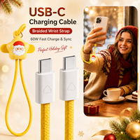 Correa de Muñeca Navideña con Cable de Carga de 60W USB C a USB C, Anticaída, para Laptop, con Diseño de Santa Claus, para Teléfono