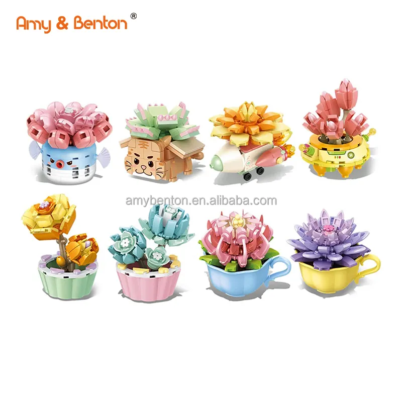 Kids Plant Kit Bonsai Creative DIY Flower and Vase MOC Mini Building Block Brick Sets Toys for Home Decoration