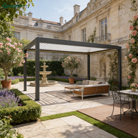 Pérgola de Lujo de Aluminio 4x3 con Techo de Láminas, Pérgola para Hotel con Techo Automático y Sensor de Lluvia