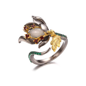 ชุดเครื่องประดับดอกไม้เสมือนจริงงานแฮนด์เมดสีเขียวพลอยสป์เนล/โกเมน/หยกสีขาวดีไซน์สมบูรณ์แบบขายส่ง - Product Image 4