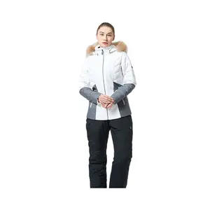 Kempgear White woman lady luxury brand warm waterproof breathable ski jacket soft shell snow wear with fur