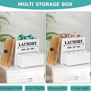 Caja de almacenamiento de madera maciza de doble capa para el hogar, caja de almacenamiento de detergente en pastillas de madera, caja de almacenamiento de detergente en polvo de madera para - Product Image 5