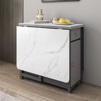 Ensemble de table à manger pliante effet pierre frittée avec 6 chaises pliantes à roulettes et tiroir de rangement, mobilier de salle à manger