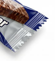 Sacs d'emballage alimentaire personnalisés en PET+VMPET+PE pour barres énergétiques au chocolat, scellés au dos, impression par gravure, résistants à l'humidité
