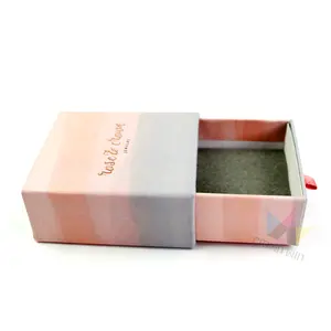 Custom logo printed UV luxury gift keepsake colored cardboard packaging slide open drawer boxes with silk ribbon for jewel