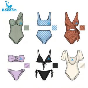 OEM Off Shoulder Twist Bikini Set Women High Waisted Swimwear Retro Style Bathing Suit Print Logo Factory Direct Vacation Wear