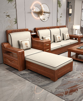 Traditionelles Hochwertiges Konvertierbares Gepolstertes Stoff-Sofa-Set Modulares Ecksofa-Bett für Wohnzimmer Villa Massivholz-Aufbewahrung