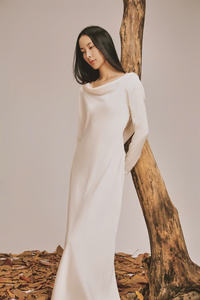 Best Price Satin Ivory <b>Dress</b> for Women Ladies Elegant Fall Collection with ODM Services Made in Vietnam Charm Positioned on Back - Product Image 3