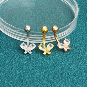 CZ Bướm Bụng Nhẫn Cho Phụ Nữ 3 Màu Sắc Kết Hợp Bán Sỉ Giá Rẻ Giá Bụng Navel Thanh Nhà Máy Saless Bụng Nút Nhẫn Navel P - Product Image 5