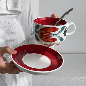 Tasse à café en céramique vintage de luxe léger du Moyen Âge, soucoupe, tasse à thé de l'après-midi au bureau, tasse à latte, tasse à thé <span class=keywords><strong>Althea</strong></span> Flower - Product Image 1