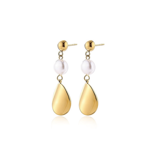 เอมี่ เอมี่ต่างหูมุกทรงหยดน้ำ ชุบทอง มุกเทียมสีขาว ทรงหยดน้ำทรงกลม สำหรับผู้หญิง สวมใส่ได้ทุกวัน สไตล์คลาสสิก - Product Image 4